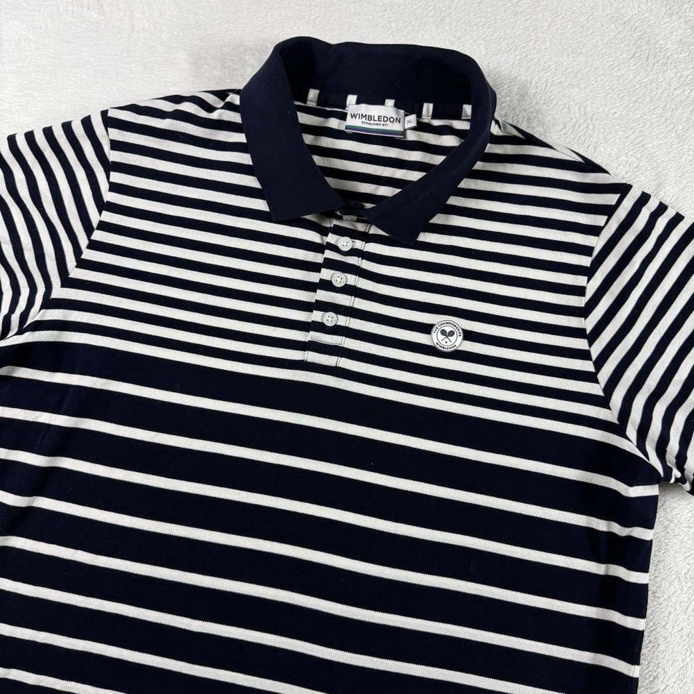 Wimbledon Men's Core Performance Polo Shirt Blue Stirped Tennis The Championship